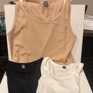 NEW SHEIN 3 pack-Ribbed Tank Tops - Black, White, and Tan.